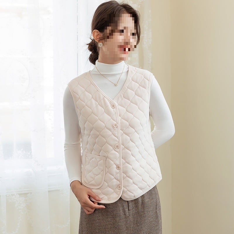 Dámska vlnená termálna vesta s flísovou podšívkou, ultra krátka dĺžka, V-krk, jednobarebná, jeseň 2024