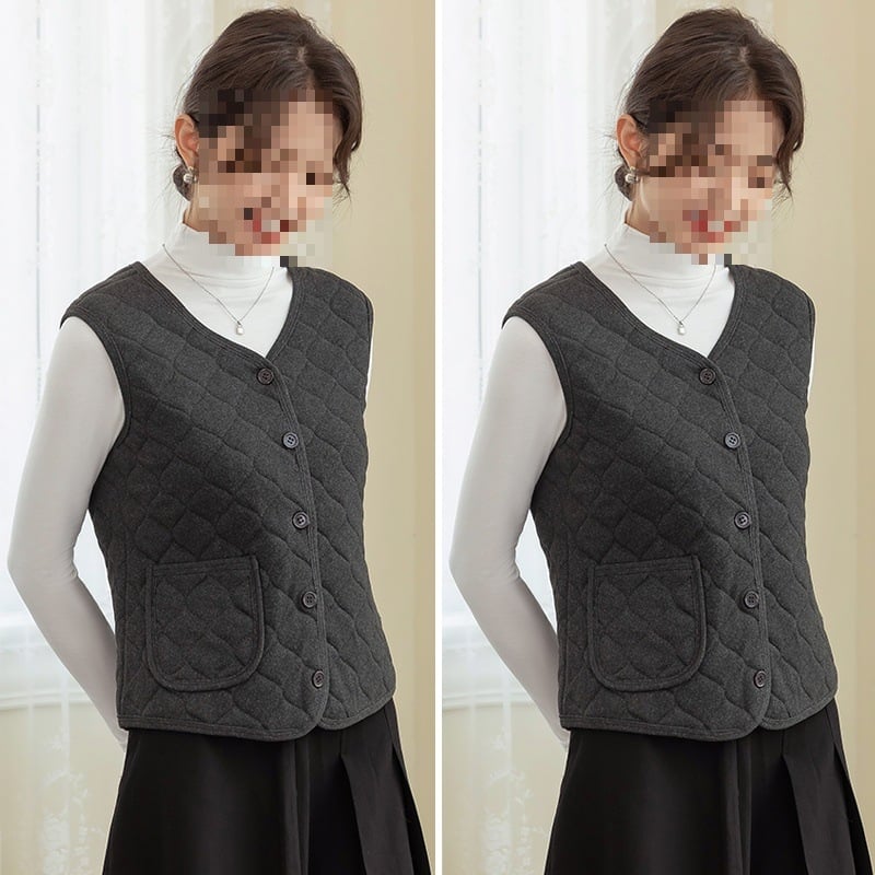 Dámska vlnená termálna vesta s flísovou podšívkou, ultra krátka dĺžka, V-krk, jednobarebná, jeseň 2024