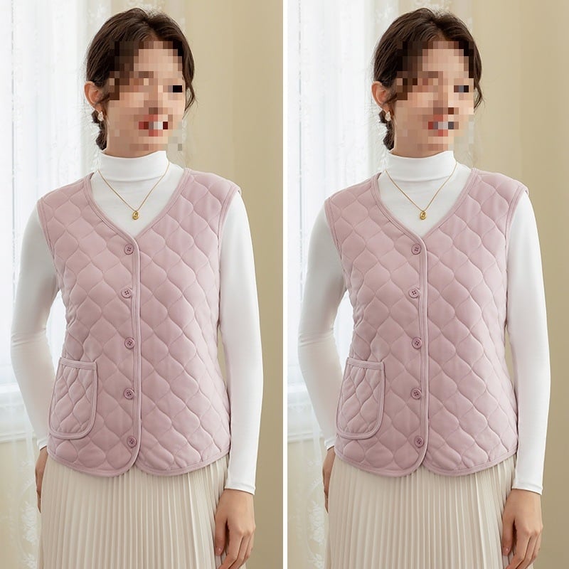 Dámska vlnená termálna vesta s flísovou podšívkou, ultra krátka dĺžka, V-krk, jednobarebná, jeseň 2024