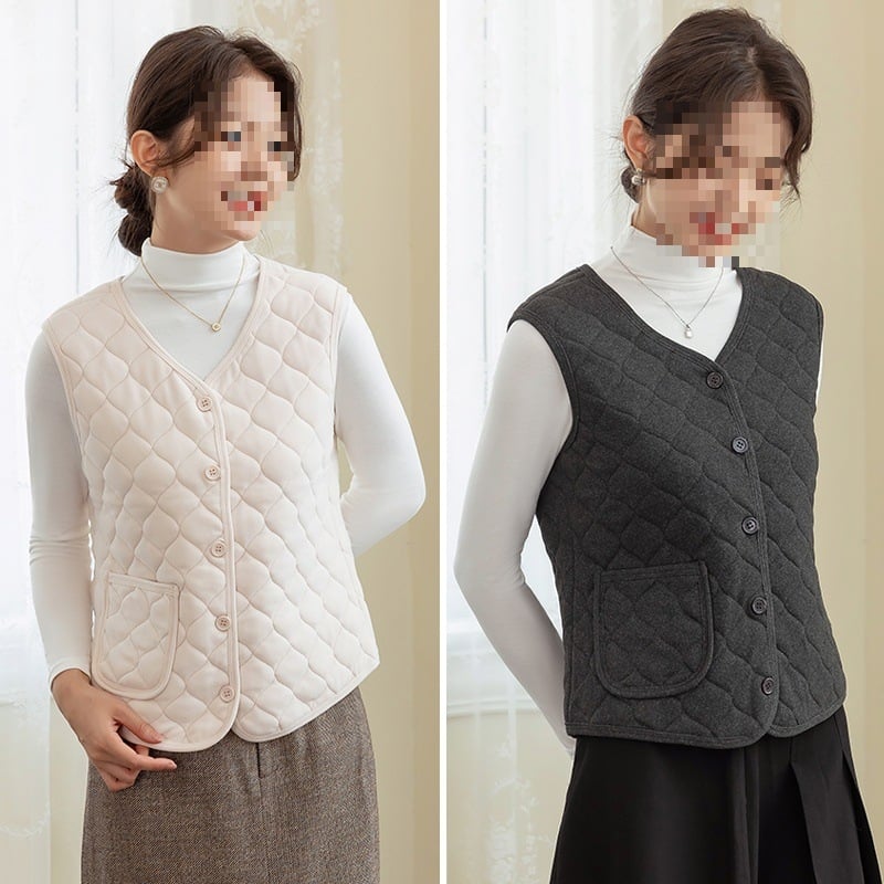 Dámska vlnená termálna vesta s flísovou podšívkou, ultra krátka dĺžka, V-krk, jednobarebná, jeseň 2024