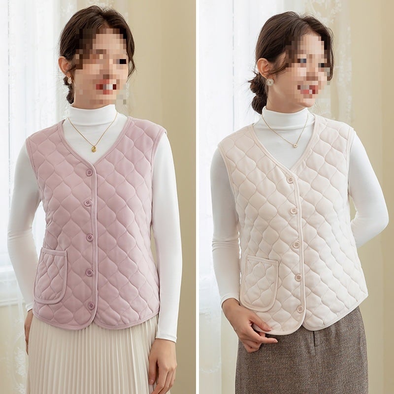 Dámska vlnená termálna vesta s flísovou podšívkou, ultra krátka dĺžka, V-krk, jednobarebná, jeseň 2024