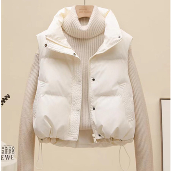 Női Petite Plus Size mellény poliészter töltettel, 2025-őszi-téli szezon, karcsúsított szabás, álló gallér, egygombos záródás