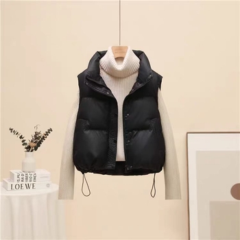 Női Petite Plus Size mellény poliészter töltettel, 2025-őszi-téli szezon, karcsúsított szabás, álló gallér, egygombos záródás