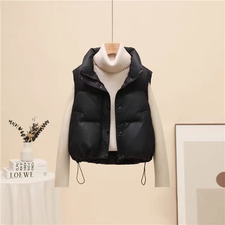 Női Petite Plus Size mellény poliészter töltettel, 2025-őszi-téli szezon, karcsúsított szabás, álló gallér, egygombos záródás