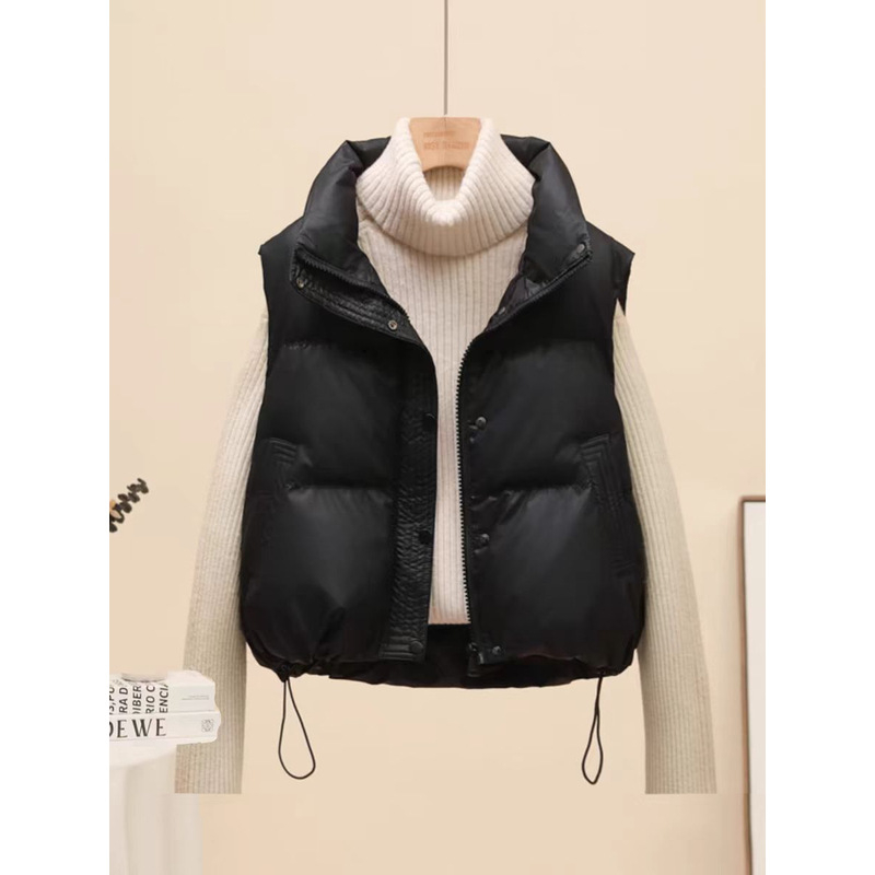 Női Petite Plus Size mellény poliészter töltettel, 2025-őszi-téli szezon, karcsúsított szabás, álló gallér, egygombos záródás