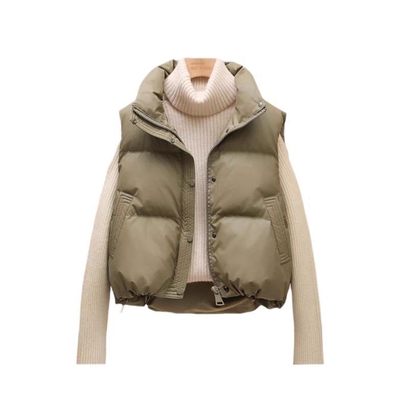 Női Petite Plus Size mellény poliészter töltettel, 2025-őszi-téli szezon, karcsúsított szabás, álló gallér, egygombos záródás