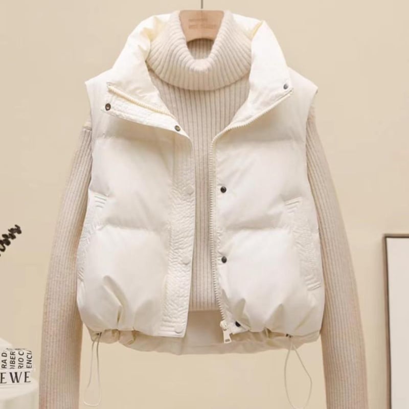 Női Petite Plus Size mellény poliészter töltettel, 2025-őszi-téli szezon, karcsúsított szabás, álló gallér, egygombos záródás