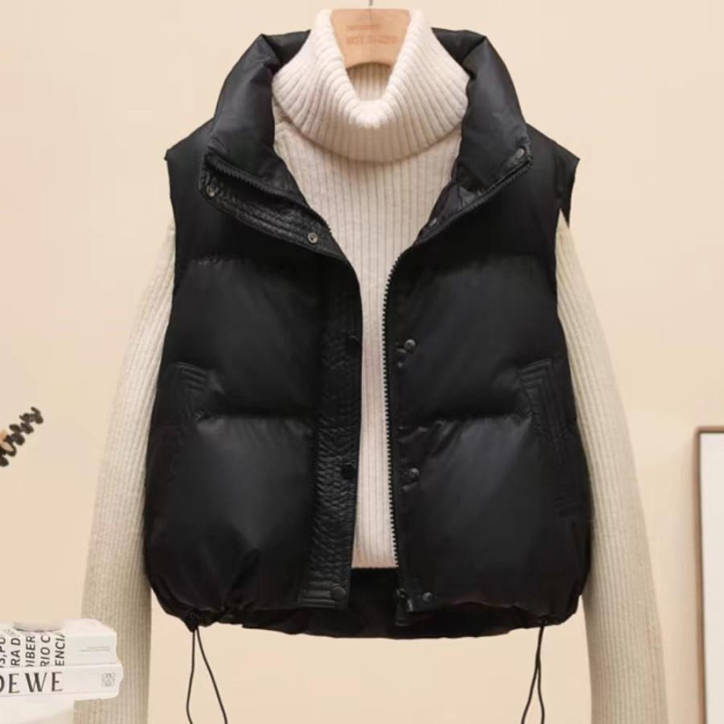 Női Petite Plus Size mellény poliészter töltettel, 2025-őszi-téli szezon, karcsúsított szabás, álló gallér, egygombos záródás