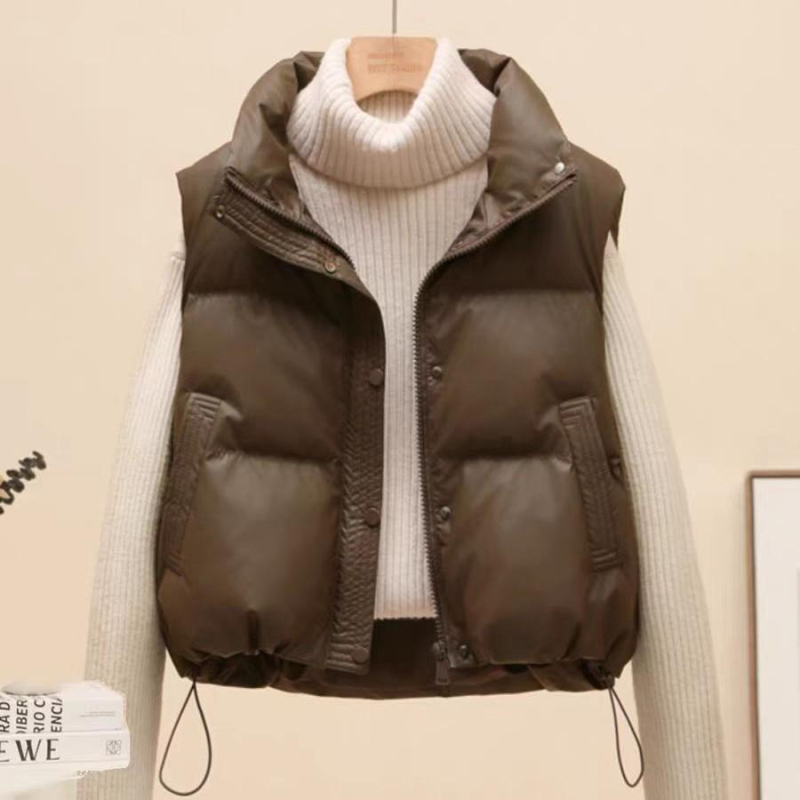 Női Petite Plus Size mellény poliészter töltettel, 2025-őszi-téli szezon, karcsúsított szabás, álló gallér, egygombos záródás