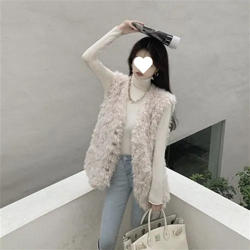 Női prémes mellény műszőrme, róka- és báránygyapjú, Chenille anyag, tavasz 2025, Spandex keverék, gallér: prémes