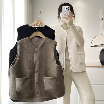 Női mellény kardigán, V-nyakú, egyenes szabás, őszi 2024, poliészter anyag