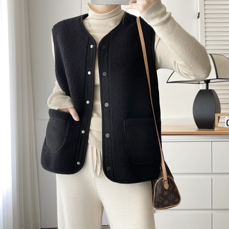 Női mellény kardigán, V-nyakú, egyenes szabás, őszi 2024, poliészter anyag