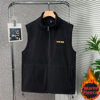 Pánska fleecová vesta bez rukávov so stojacim golierom, zipsové zapínanie, zipsové vrecká, bez kapucne, hrubý fleece