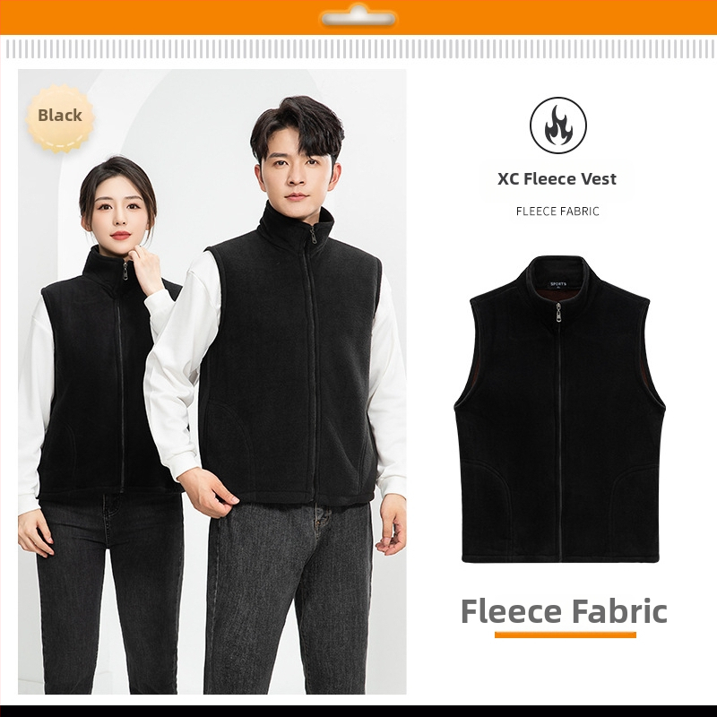 Vesta căptușită cu fleece, imprimare logo, pentru echipament de lucru de iarnă (fermoar frontal, fără glugă, croială lejeră)