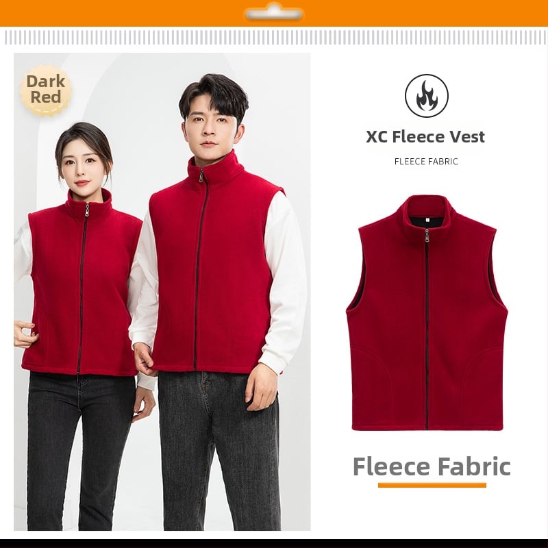 Vesta căptușită cu fleece, imprimare logo, pentru echipament de lucru de iarnă (fermoar frontal, fără glugă, croială lejeră)