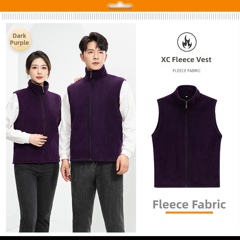 Vesta căptușită cu fleece, imprimare logo, pentru echipament de lucru de iarnă (fermoar frontal, fără glugă, croială lejeră)