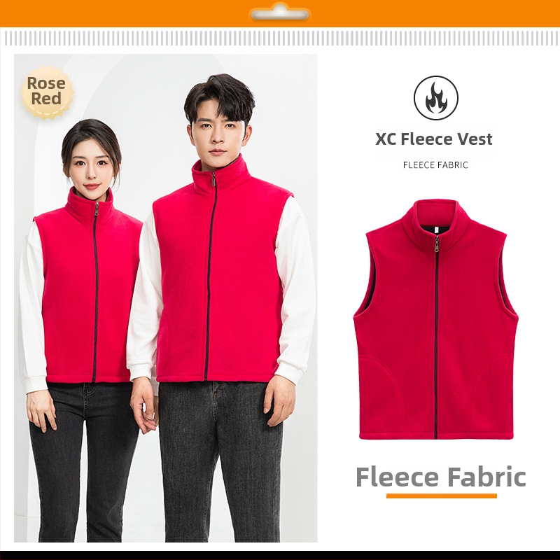 Vesta căptușită cu fleece, imprimare logo, pentru echipament de lucru de iarnă (fermoar frontal, fără glugă, croială lejeră)