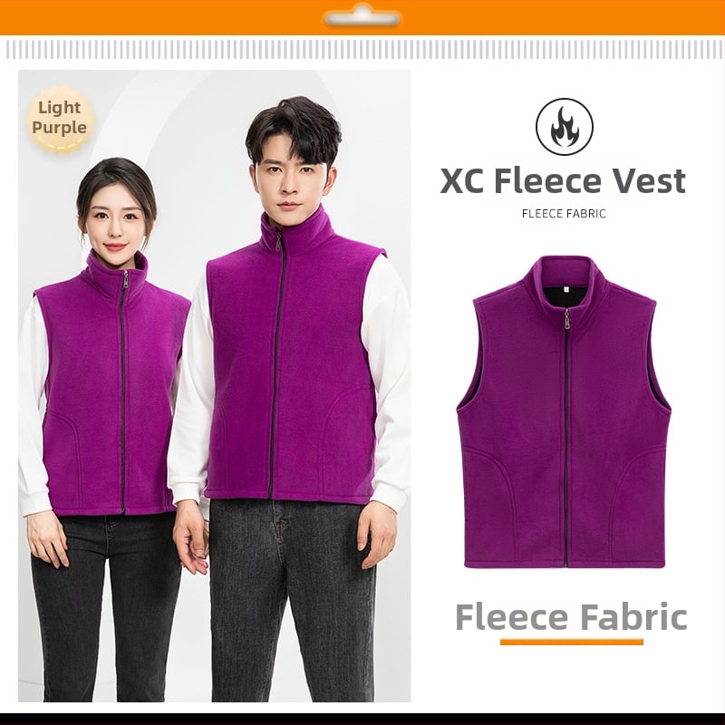 Vesta căptușită cu fleece, imprimare logo, pentru echipament de lucru de iarnă (fermoar frontal, fără glugă, croială lejeră)