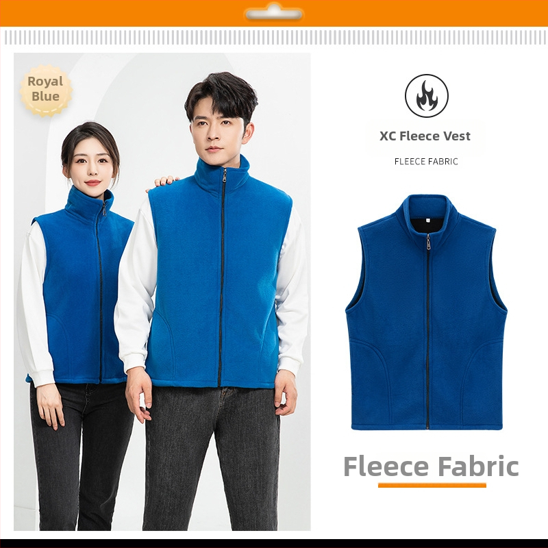 Vesta căptușită cu fleece, imprimare logo, pentru echipament de lucru de iarnă (fermoar frontal, fără glugă, croială lejeră)