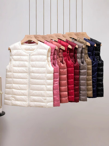 Női pehelyes mellény, 50% pehelytartalom, hossz 50–65 cm, cipzár