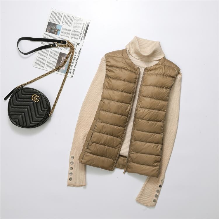 Női pehelyes mellény, 50% pehelytartalom, hossz 50–65 cm, cipzár