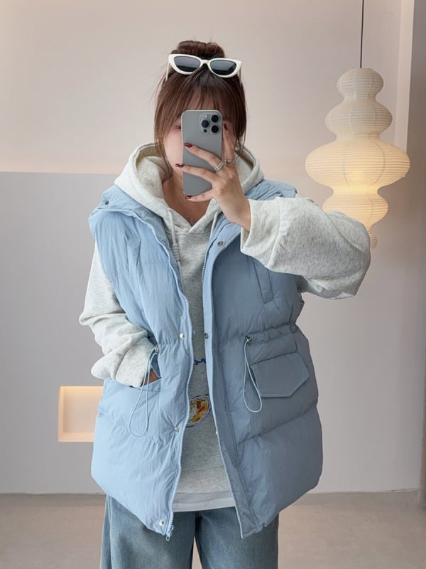 Kardigan s zatvaračem na zip, stojeći ovratnik, mješavina najlona i poliester, punilo od pamuka, široki kroj