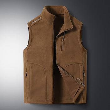 Pánska vesta s flísovou podšívkou, hrubé teplo, stojací golier, zips vpredu, štíhla línia