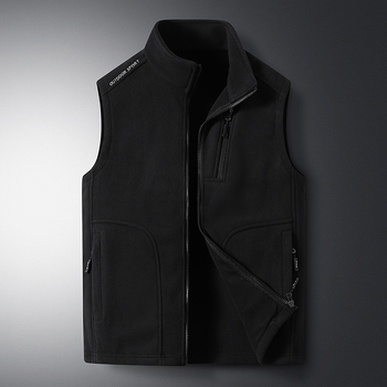 Pánska vesta s flísovou podšívkou, hrubé teplo, stojací golier, zips vpredu, štíhla línia