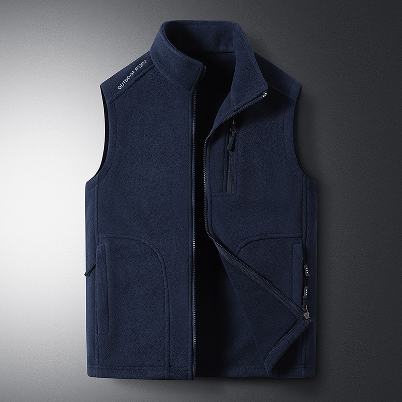 Pánska vesta s flísovou podšívkou, hrubé teplo, stojací golier, zips vpredu, štíhla línia