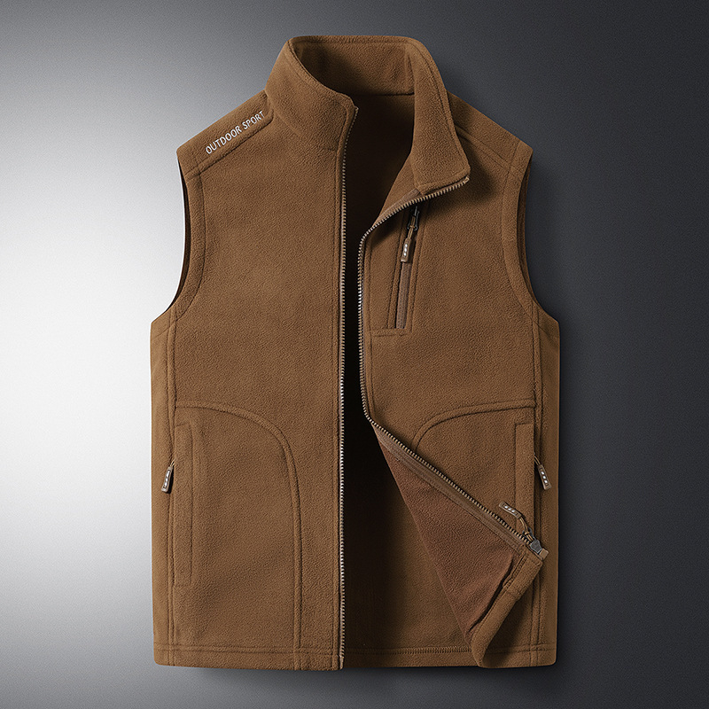 Pánska vesta s flísovou podšívkou, hrubé teplo, stojací golier, zips vpredu, štíhla línia