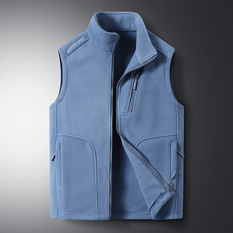 Pánska vesta s flísovou podšívkou, hrubé teplo, stojací golier, zips vpredu, štíhla línia