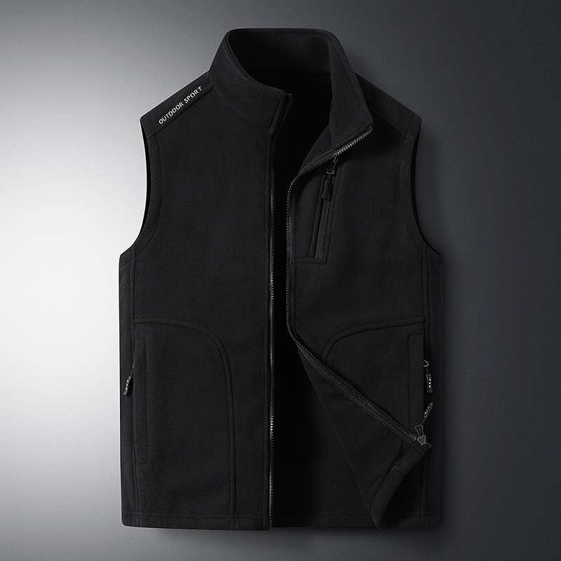 Pánska vesta s flísovou podšívkou, hrubé teplo, stojací golier, zips vpredu, štíhla línia