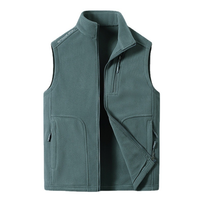 Pánska vesta s flísovou podšívkou, hrubé teplo, stojací golier, zips vpredu, štíhla línia