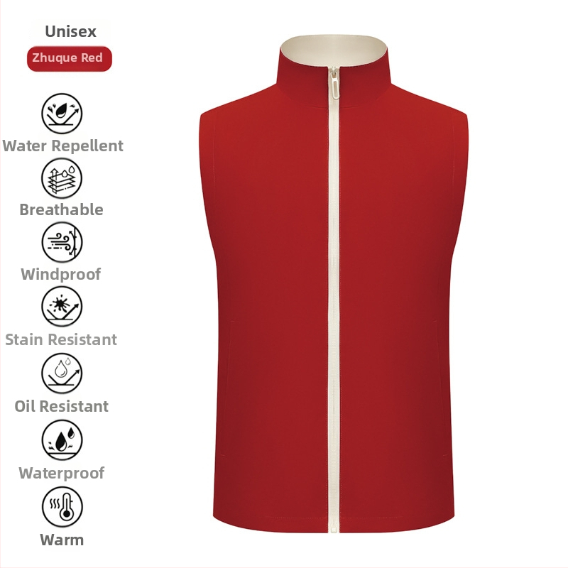 Vestă de lucru pentru catering, cu fermoar, croială lejeră, țesătură din bumbac-amestec, utilizare în toate cele patru anotimpuri, logo personalizat