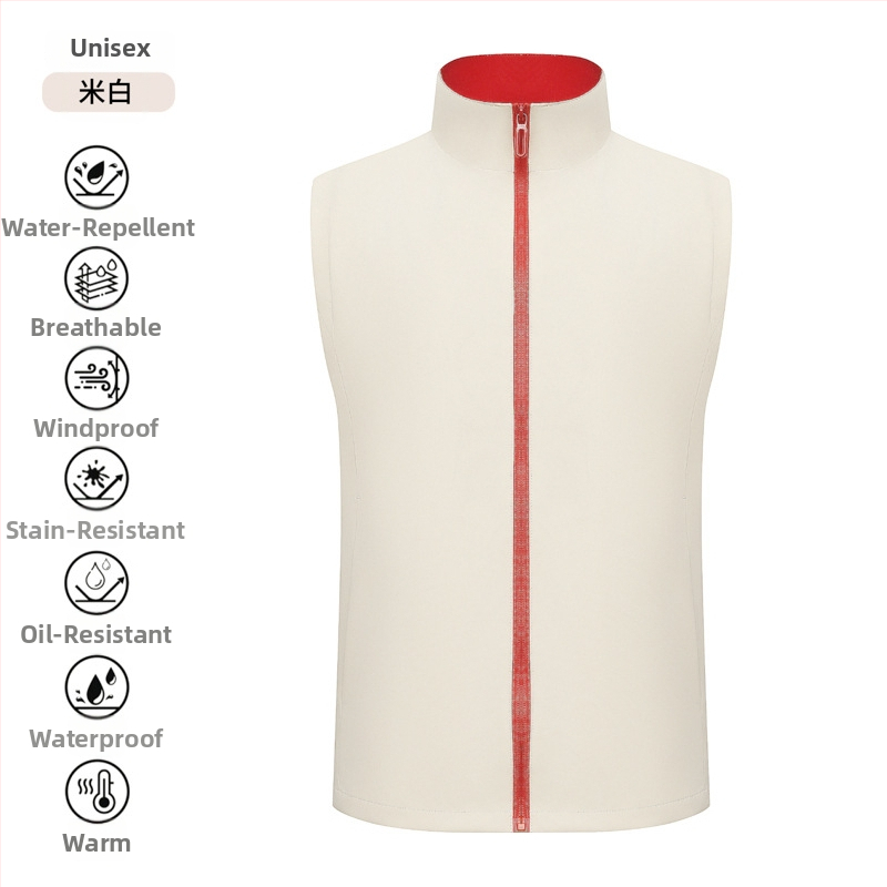 Vestă de lucru pentru catering, cu fermoar, croială lejeră, țesătură din bumbac-amestec, utilizare în toate cele patru anotimpuri, logo personalizat