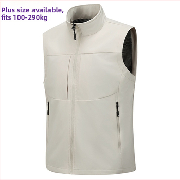 Pánska tenká pracovná vesta z polyestrového zmesi, so stojacim golierom, priedušná, bez rukávov, s vreckami na zips