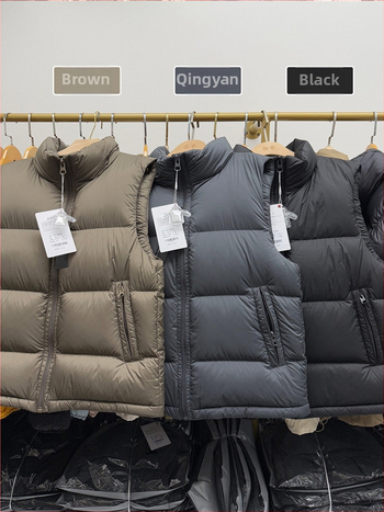 Vesta de puf pentru bărbați cu guler înalt, fermoar, croială lejeră, iarnă, umplutură din puf de rață 86-90%, țesătură din poliester