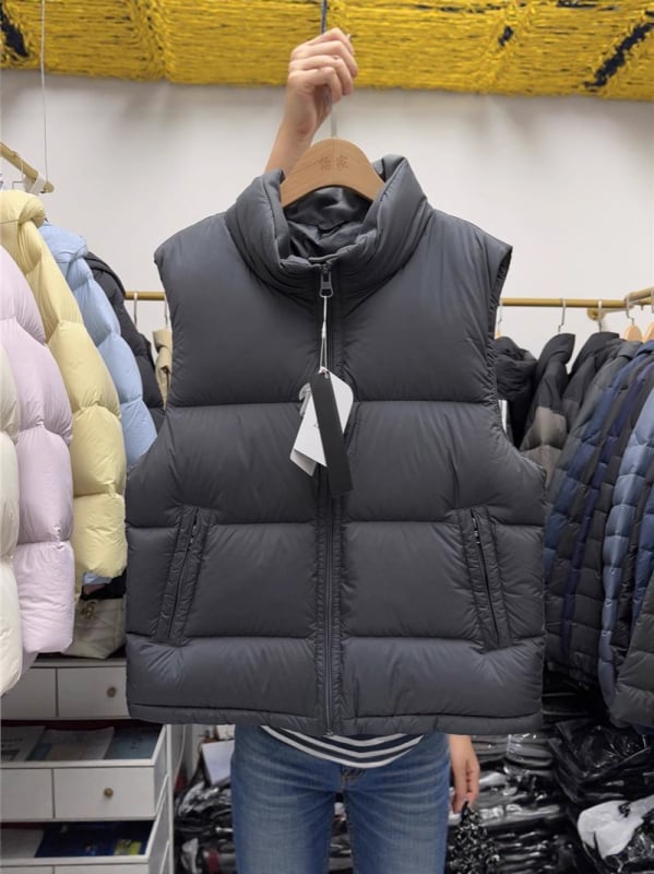 Vesta de puf pentru bărbați cu guler înalt, fermoar, croială lejeră, iarnă, umplutură din puf de rață 86-90%, țesătură din poliester