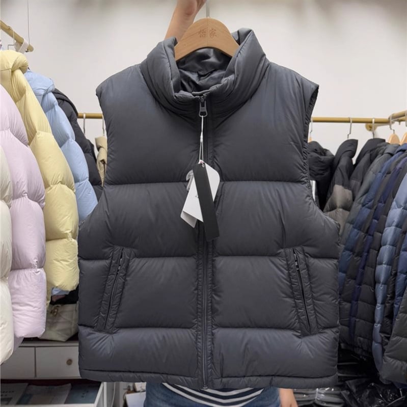Vesta de puf pentru bărbați cu guler înalt, fermoar, croială lejeră, iarnă, umplutură din puf de rață 86-90%, țesătură din poliester
