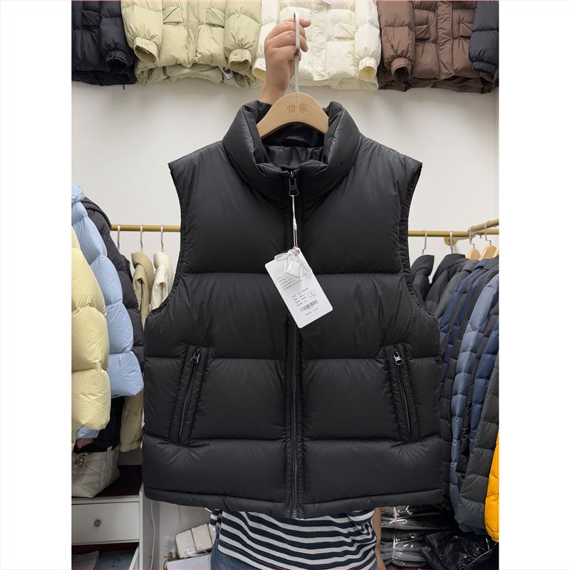 Vesta de puf pentru bărbați cu guler înalt, fermoar, croială lejeră, iarnă, umplutură din puf de rață 86-90%, țesătură din poliester