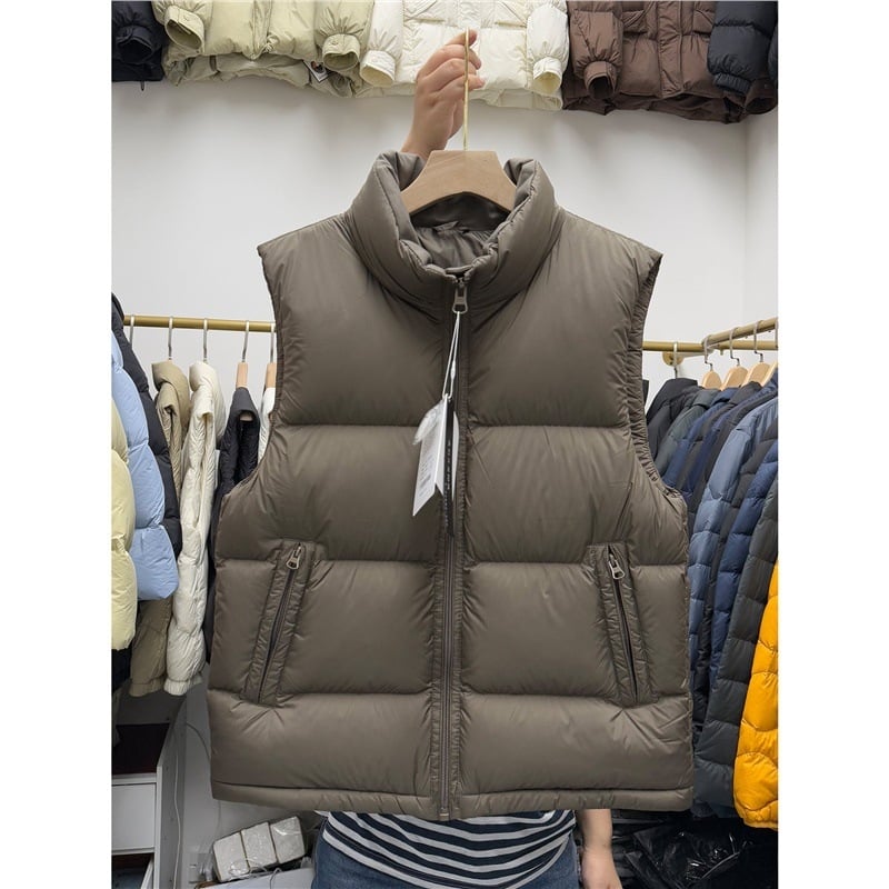 Vesta de puf pentru bărbați cu guler înalt, fermoar, croială lejeră, iarnă, umplutură din puf de rață 86-90%, țesătură din poliester