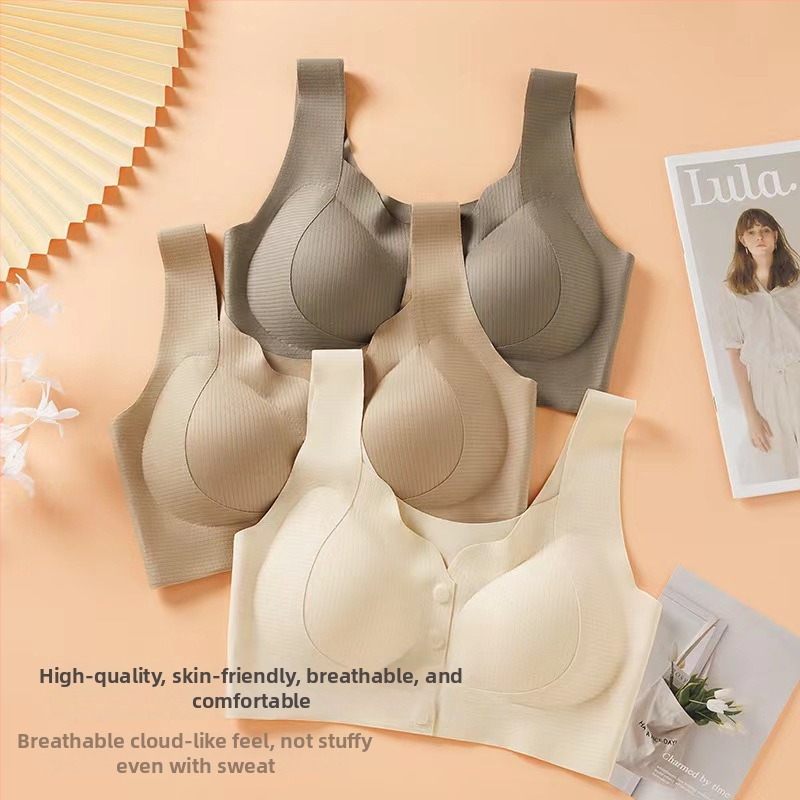 Sima vezeték nélküli melltartó-Top elülső záródó, teljes kosár latex formázott poharakkal, nylon anyagú, bélés elastan 80–90%, rögzített dupla vállpántok, lélegző és támasztó