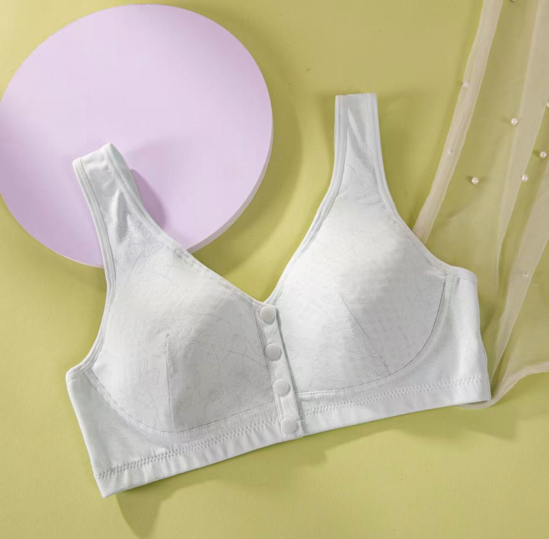 Mellény-stílusú melltartó elöl záródó, 3/4 kosár, középső formájú kosár, fő anyag nylon, bélés 100% pamut