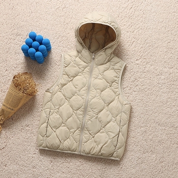 Ženska kratka puffer vesta s kapuljom, korejski stil, plus veličina, vitka silueta, punilo od bijelog patka perja