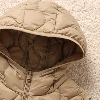 Ženska kratka puffer vesta s kapuljom, korejski stil, plus veličina, vitka silueta, punilo od bijelog patka perja