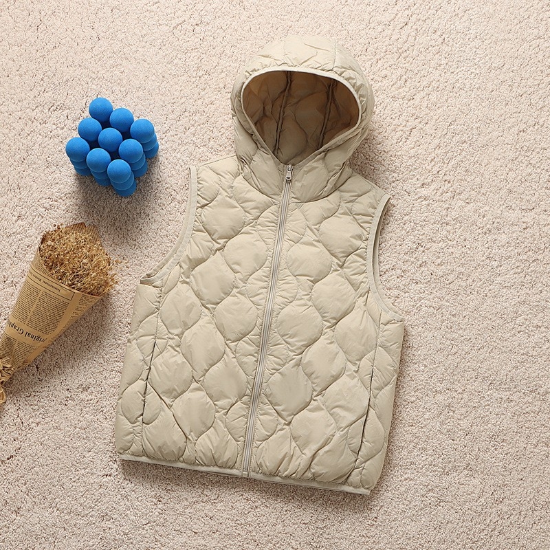 Ženska kratka puffer vesta s kapuljom, korejski stil, plus veličina, vitka silueta, punilo od bijelog patka perja