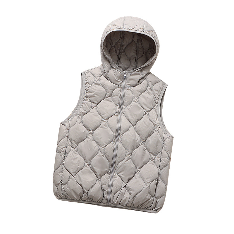 Ženska kratka puffer vesta s kapuljom, korejski stil, plus veličina, vitka silueta, punilo od bijelog patka perja