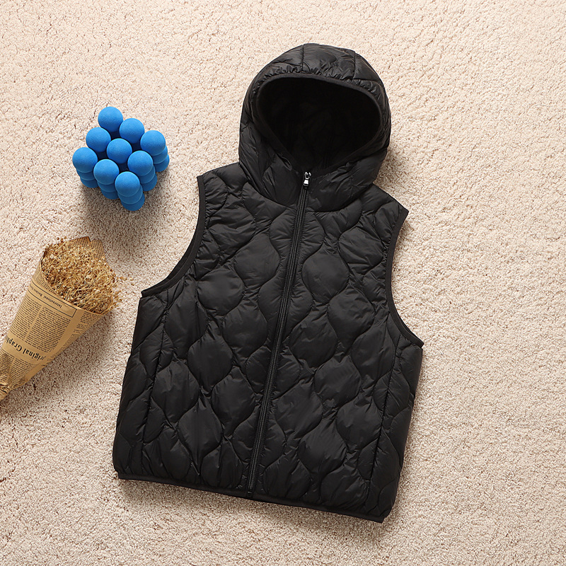 Ženska kratka puffer vesta s kapuljom, korejski stil, plus veličina, vitka silueta, punilo od bijelog patka perja