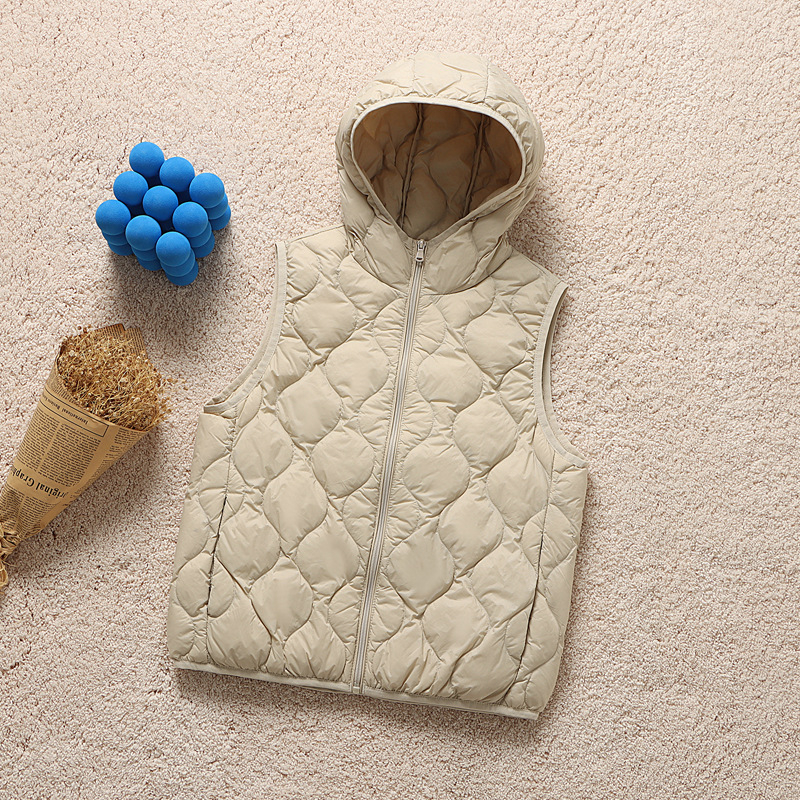 Ženska kratka puffer vesta s kapuljom, korejski stil, plus veličina, vitka silueta, punilo od bijelog patka perja