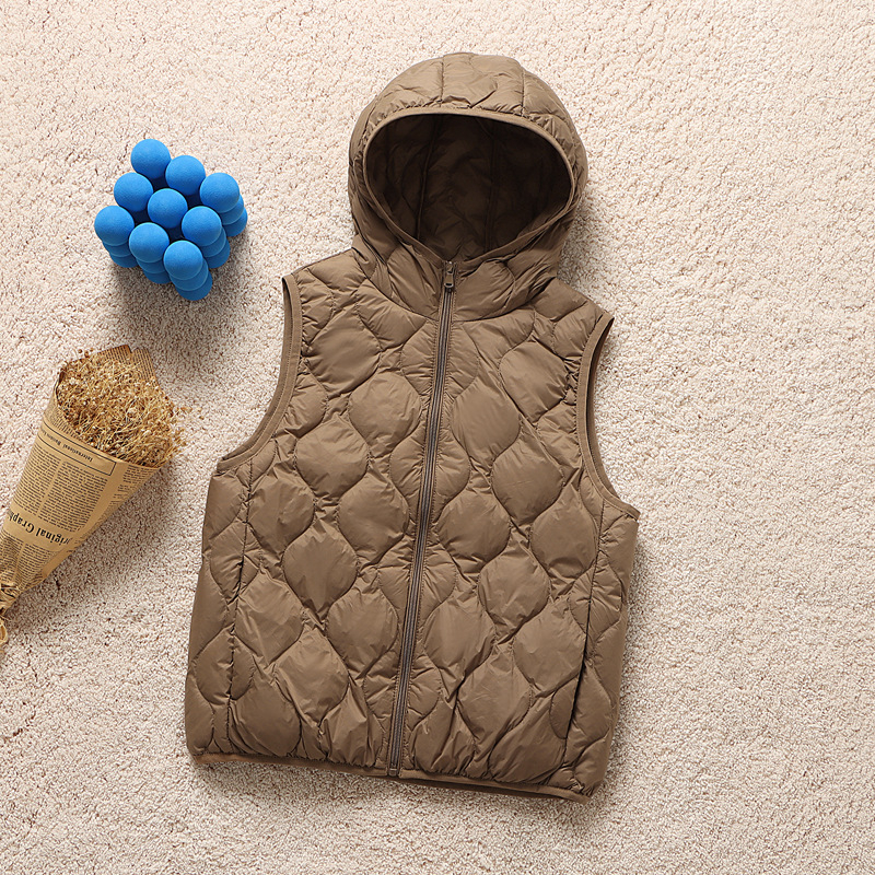 Ženska kratka puffer vesta s kapuljom, korejski stil, plus veličina, vitka silueta, punilo od bijelog patka perja